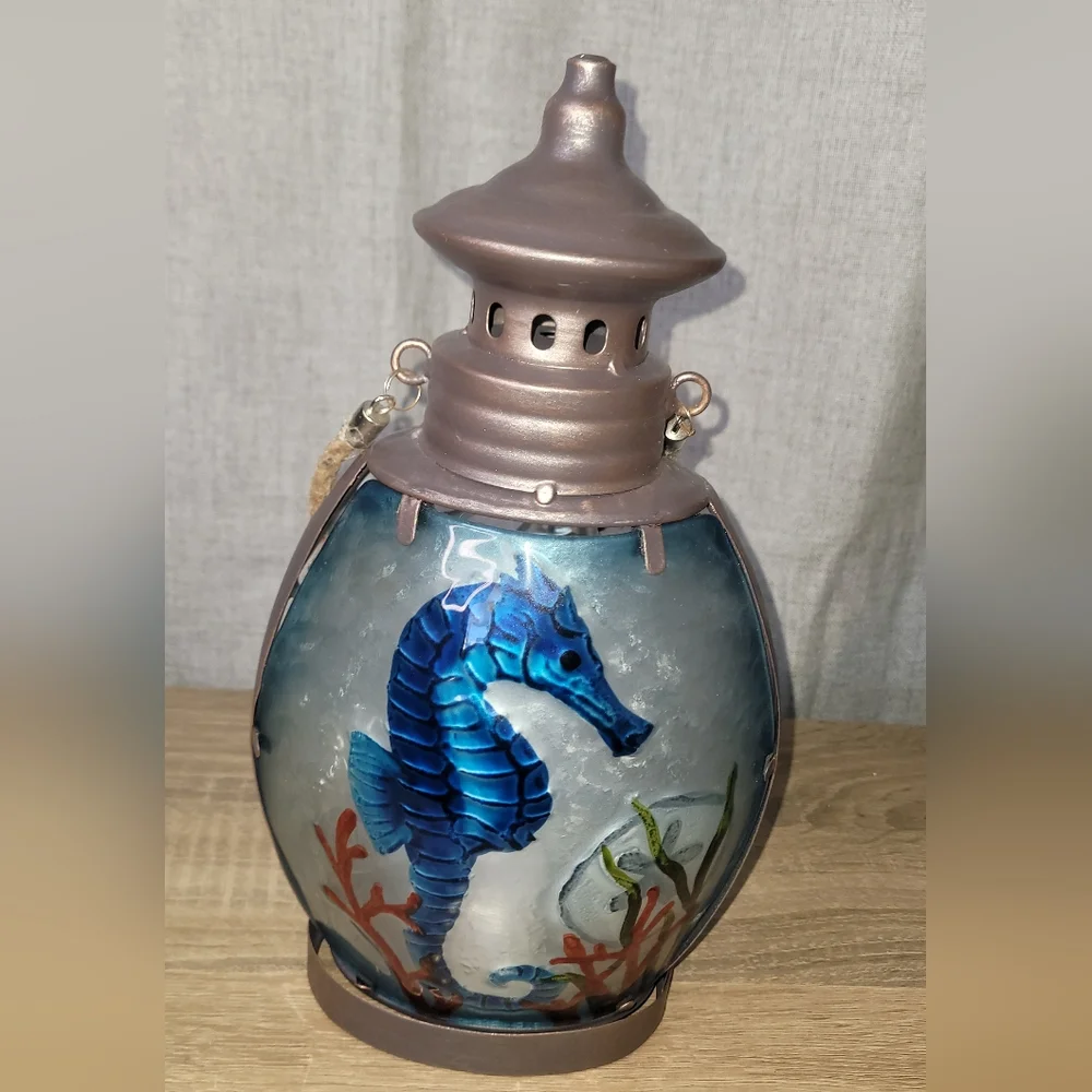 Oceanic Seahorse Lantern with Blue and Brown Accents